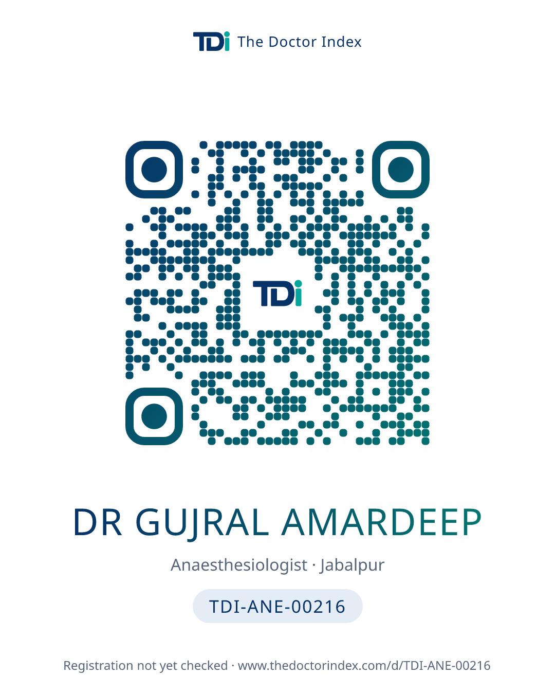 QR card for Dr Gujral Amardeep, TDI-ANE-00216