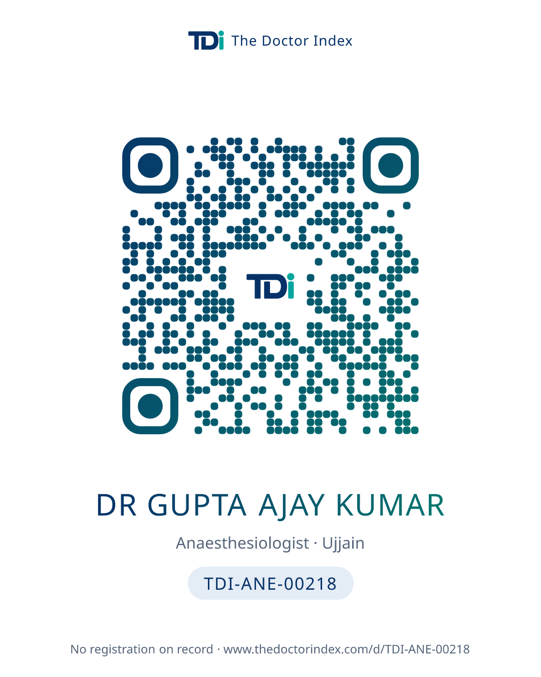 QR card for Dr Gupta Ajay Kumar, TDI-ANE-00218