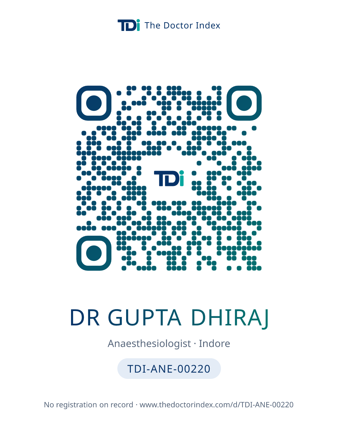 QR card for Dr Gupta Dhiraj, TDI-ANE-00220