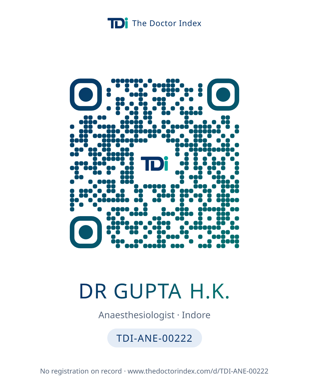 QR card for Dr Gupta H.K., TDI-ANE-00222