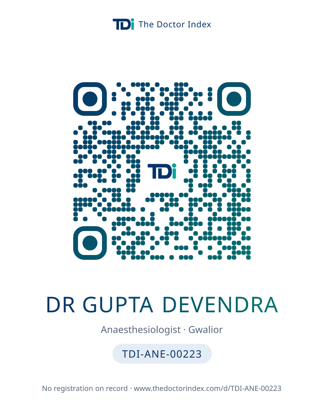 QR card for Dr Gupta Devendra, TDI-ANE-00223