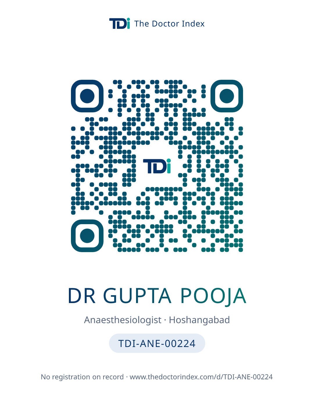 QR card for Dr Gupta Pooja, TDI-ANE-00224