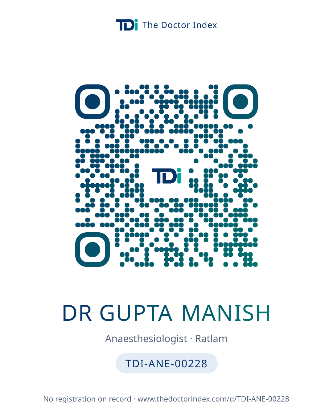 QR card for Dr Gupta Manish, TDI-ANE-00228
