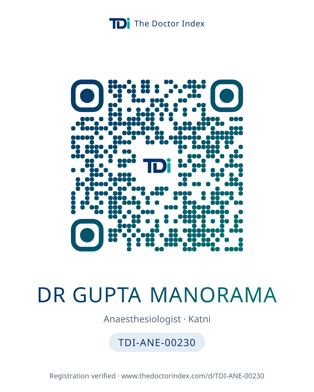 QR card for Dr Gupta Manorama, TDI-ANE-00230