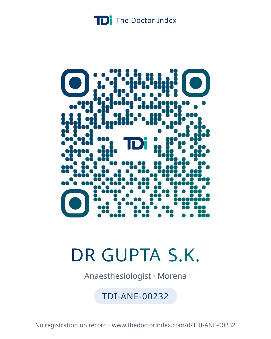 QR card for Dr Gupta S.K., TDI-ANE-00232
