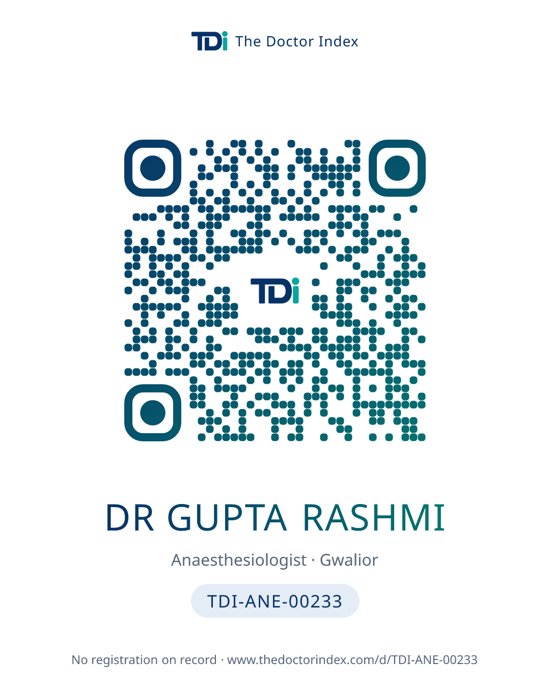 QR card for Dr Gupta Rashmi, TDI-ANE-00233