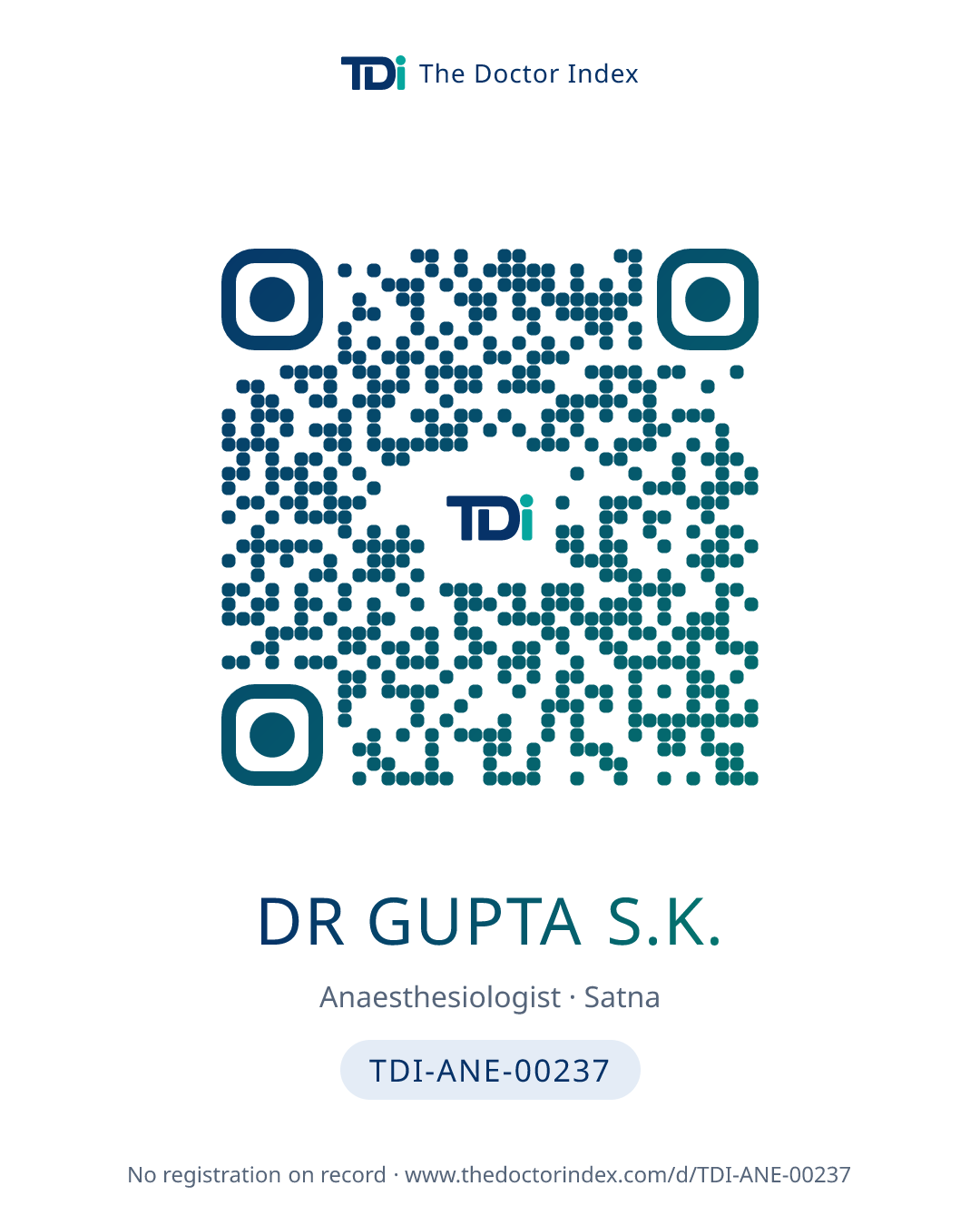 QR card for Dr Gupta S.K., TDI-ANE-00237