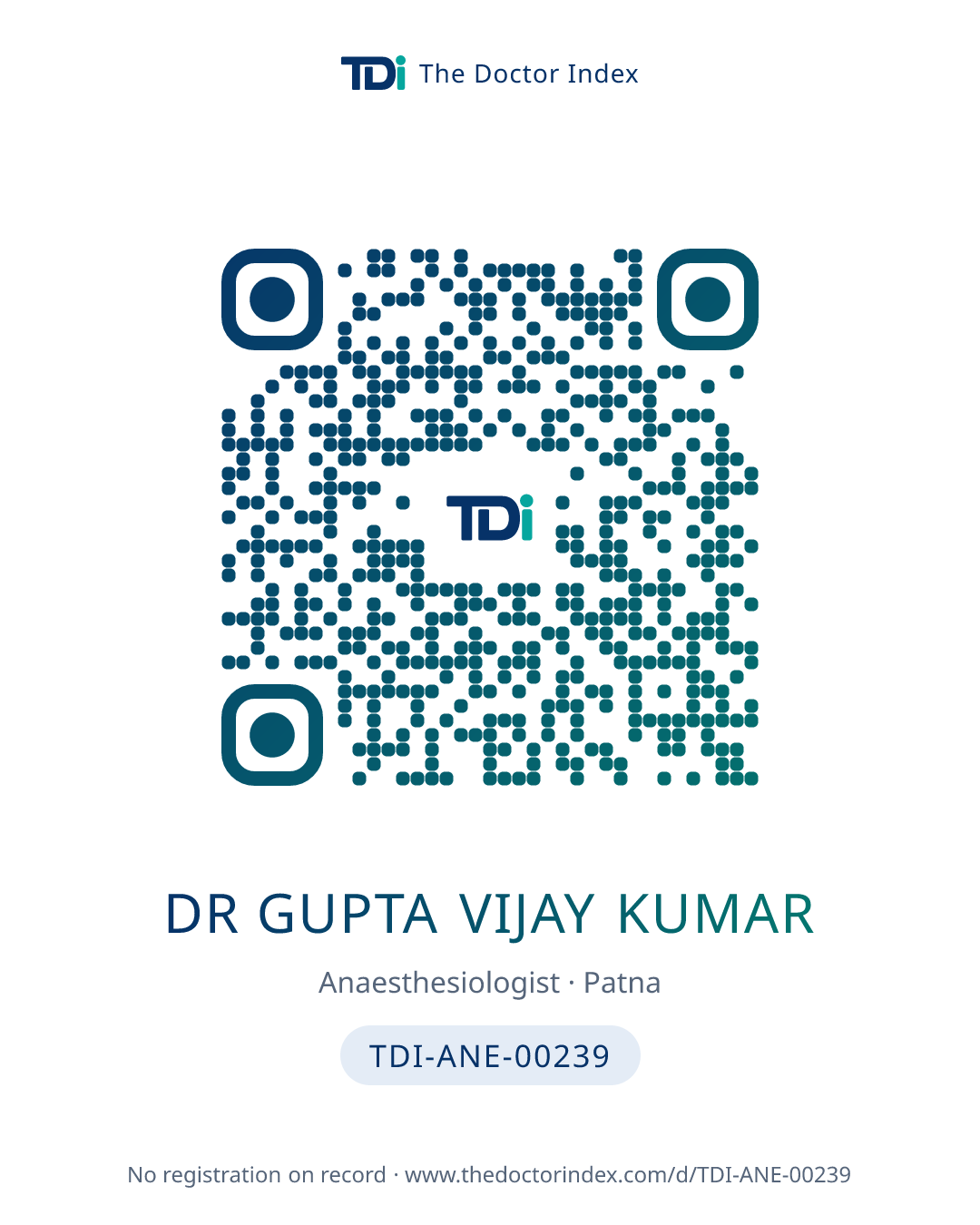 QR card for Dr Gupta Vijay Kumar, TDI-ANE-00239