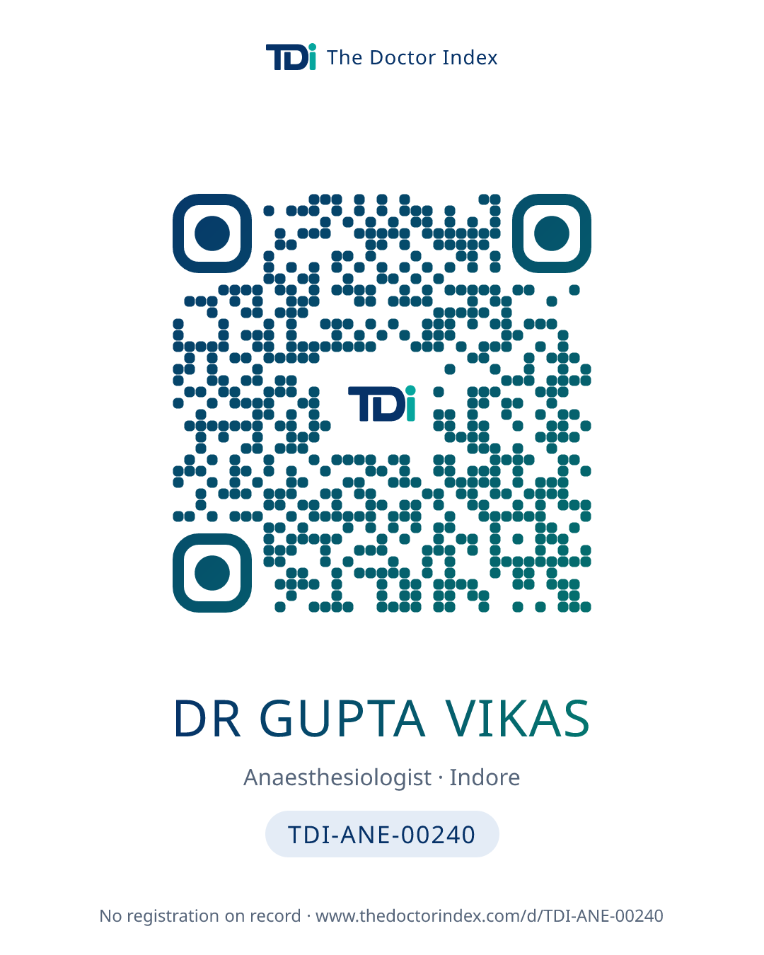 QR card for Dr Gupta Vikas, TDI-ANE-00240