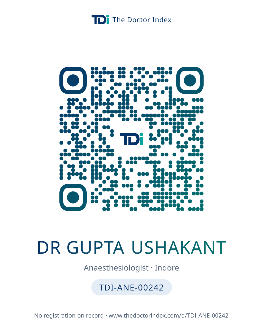 QR card for Dr Gupta Ushakant, TDI-ANE-00242