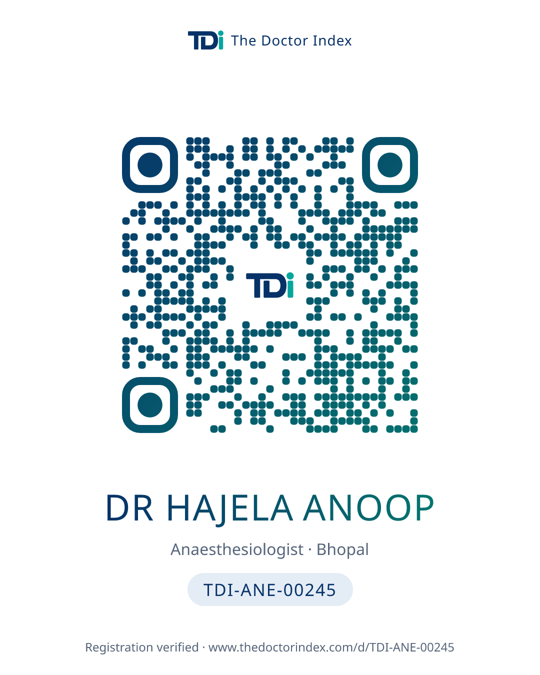 QR card for Dr Hajela Anoop, TDI-ANE-00245