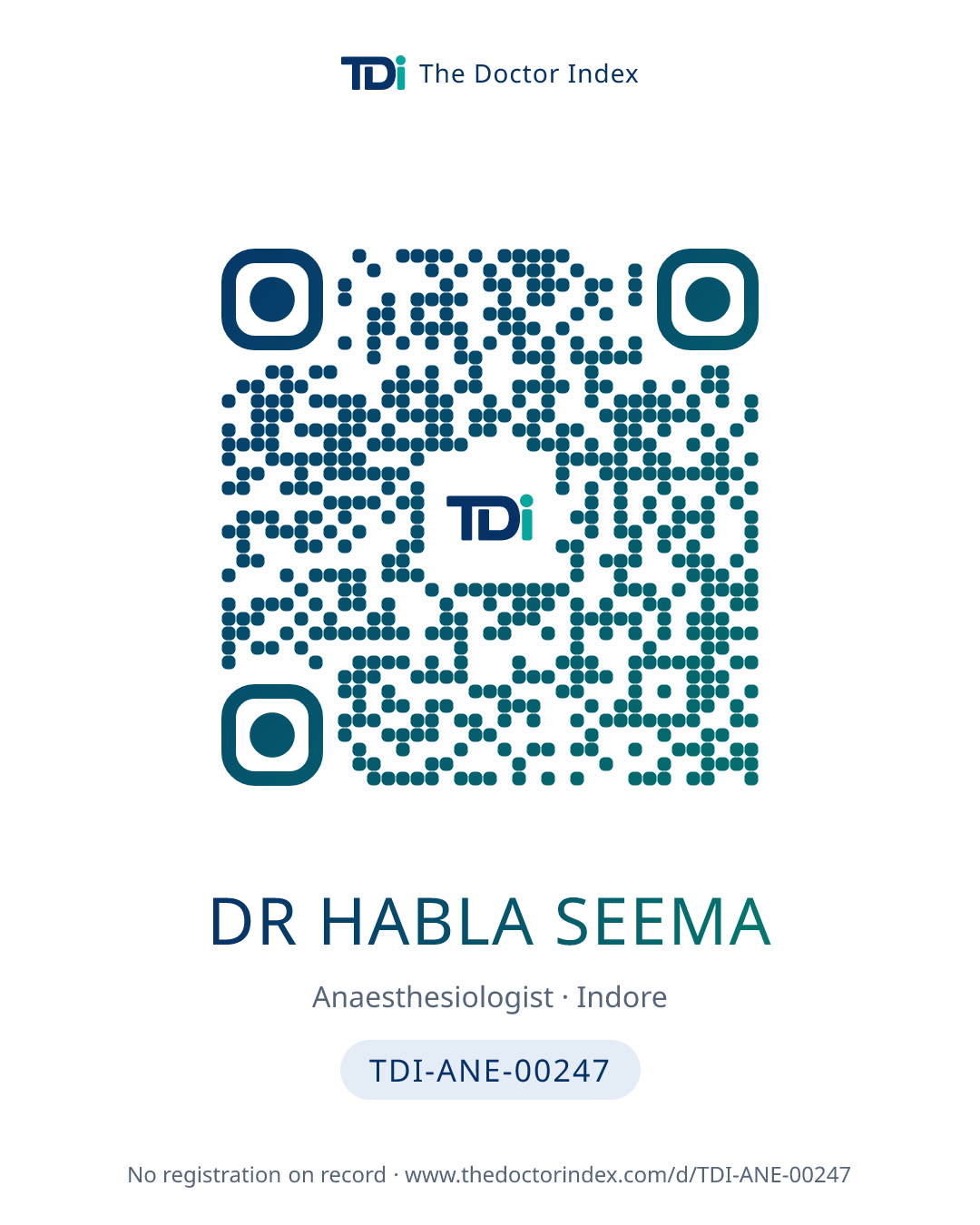 QR card for Dr Habla Seema, TDI-ANE-00247