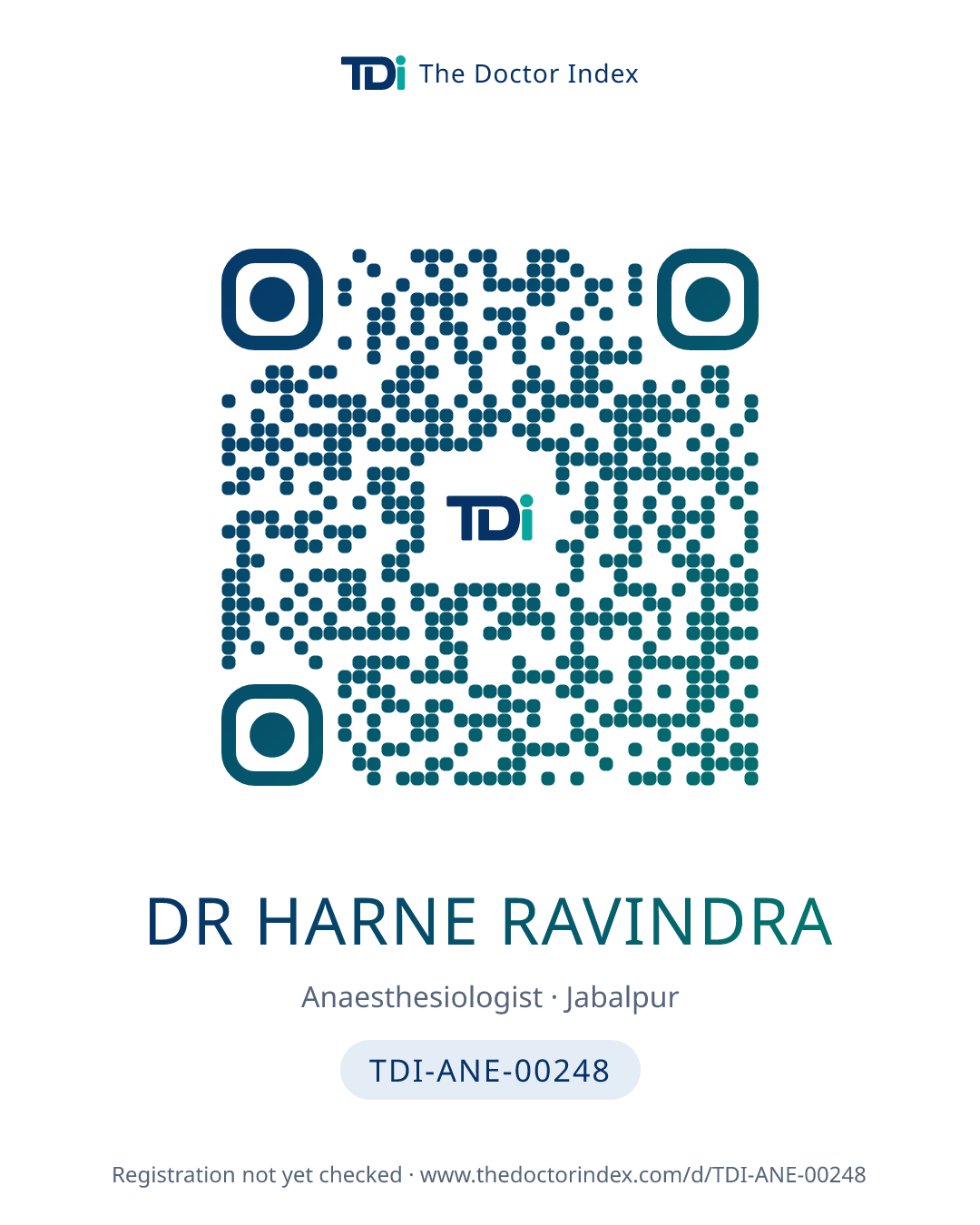 QR card for Dr Harne Ravindra, TDI-ANE-00248