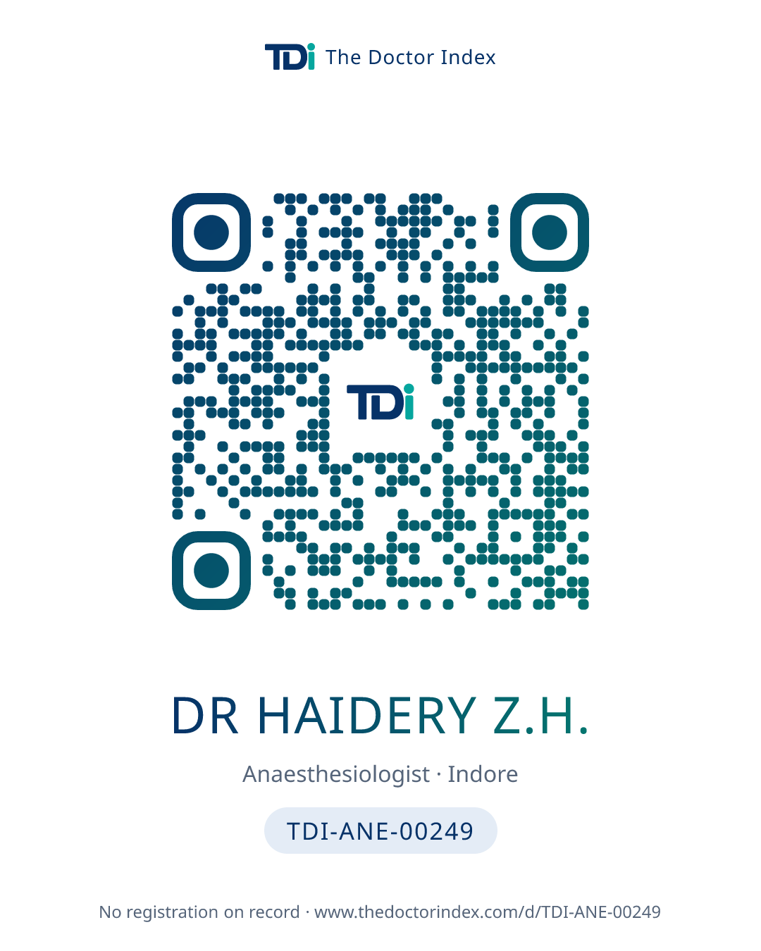 QR card for Dr Haidery Z.H., TDI-ANE-00249