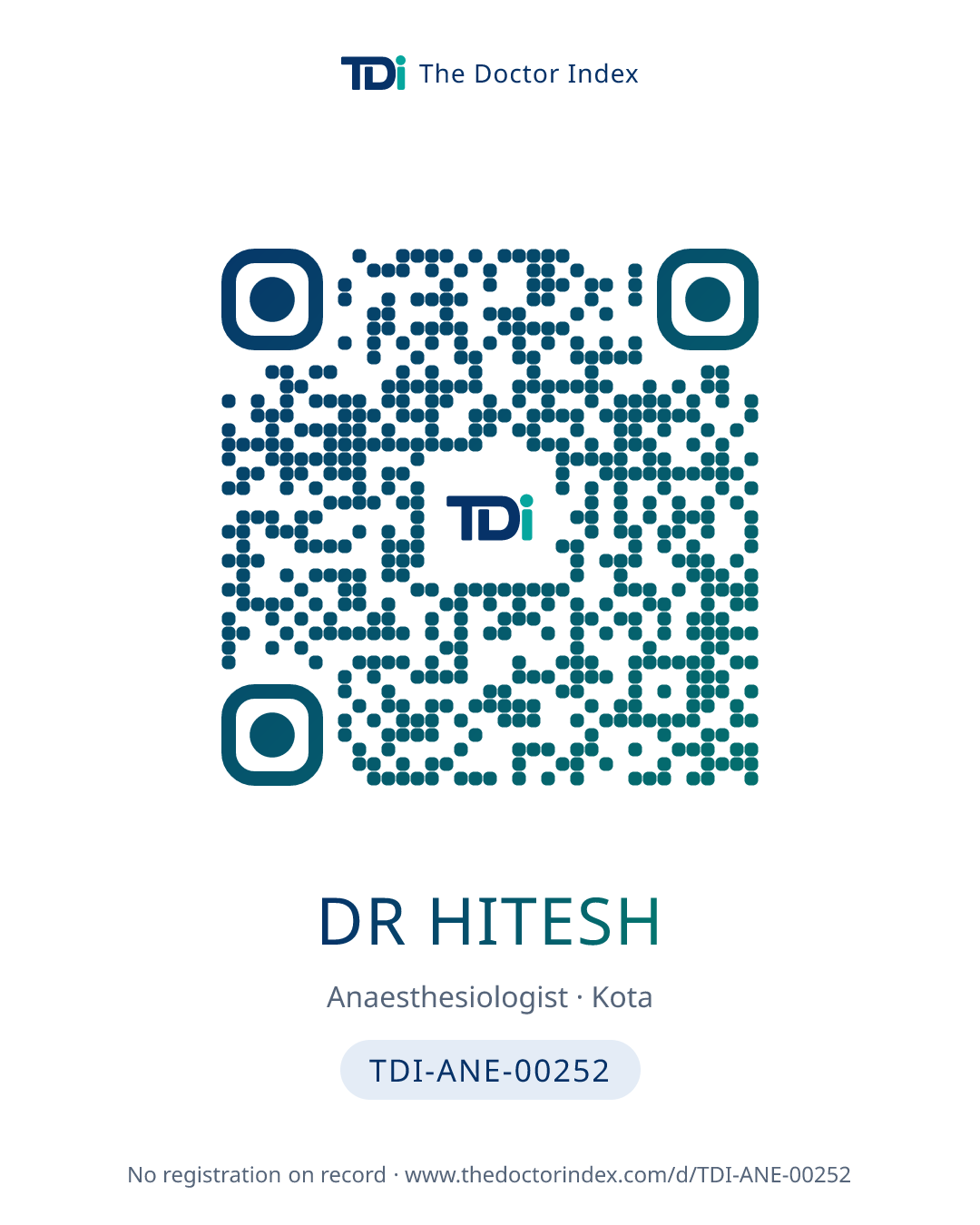QR card for Dr Hitesh, TDI-ANE-00252