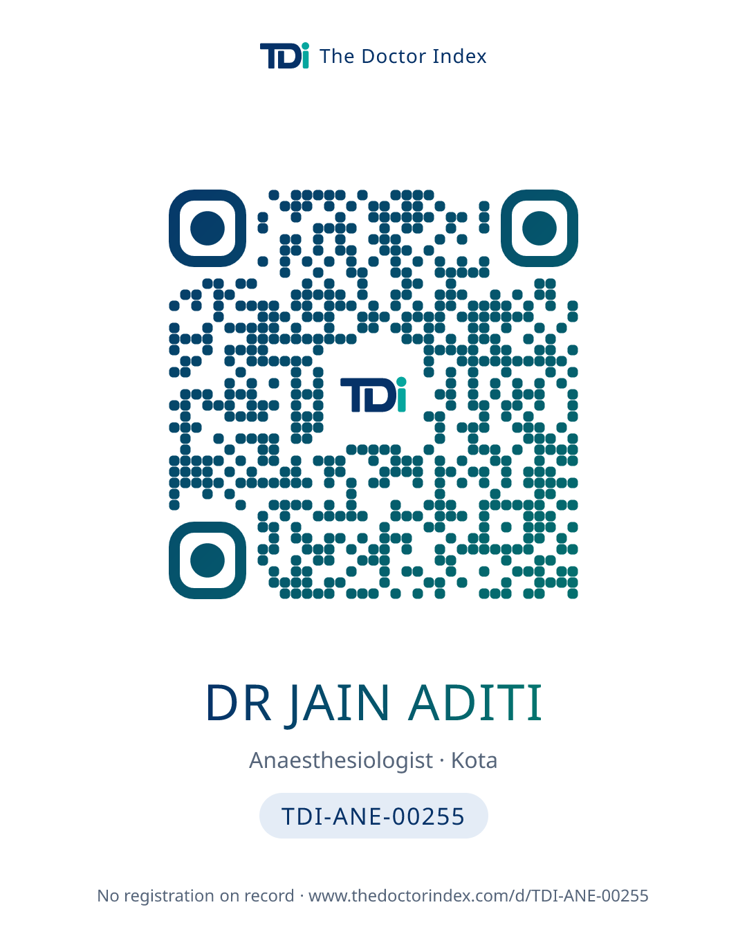 QR card for Dr Jain Aditi, TDI-ANE-00255