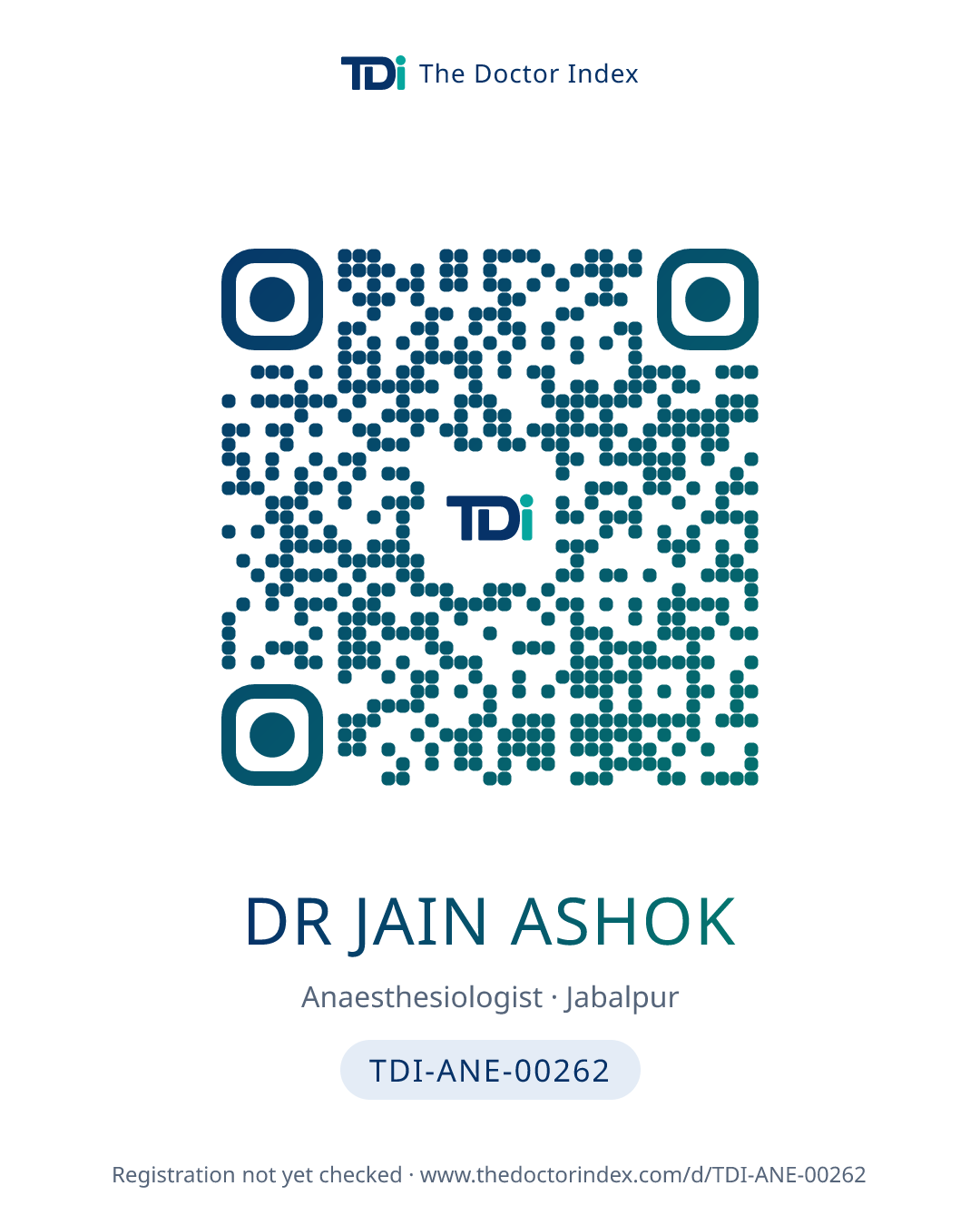QR card for Dr Jain Ashok, TDI-ANE-00262