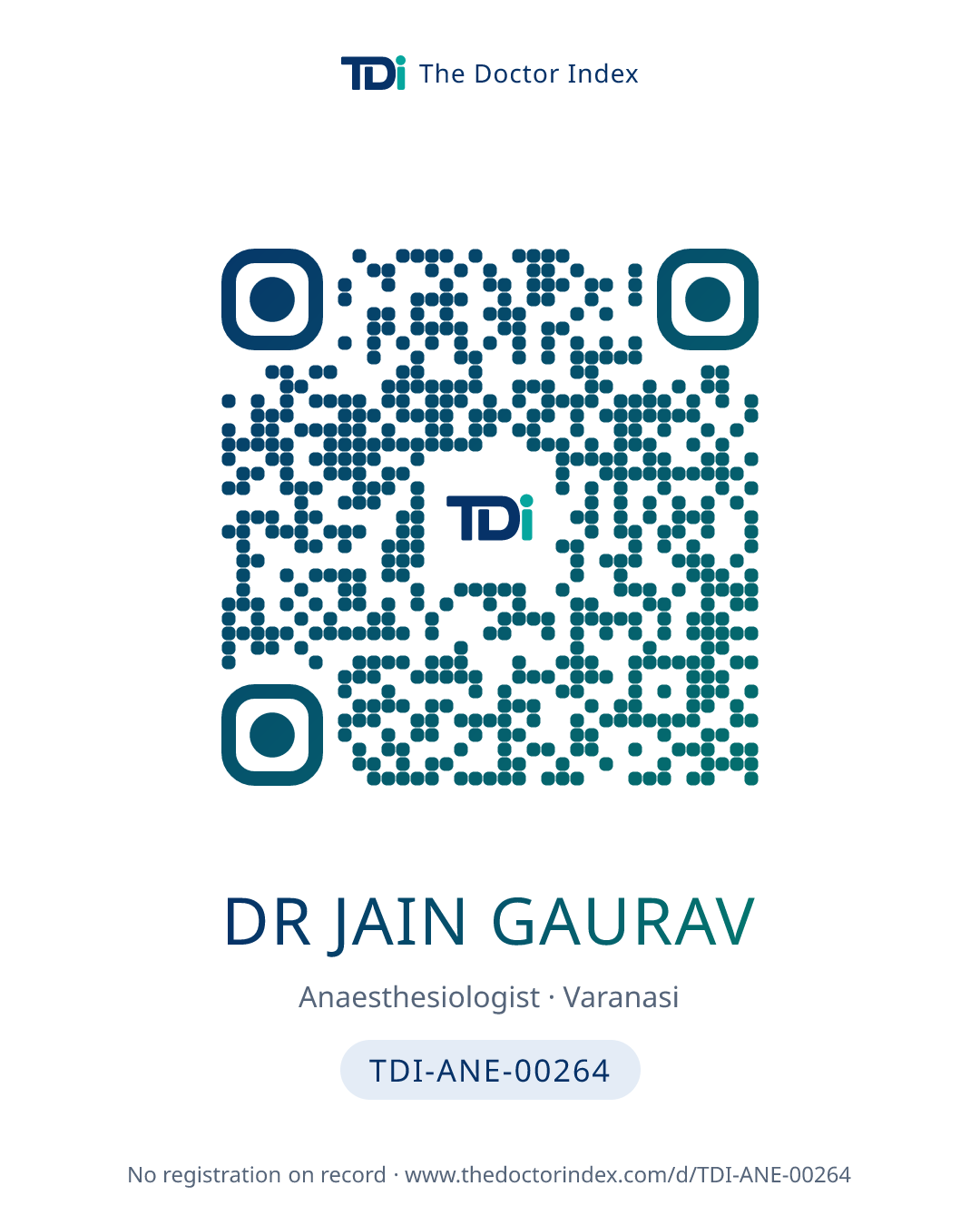 QR card for Dr Jain Gaurav, TDI-ANE-00264