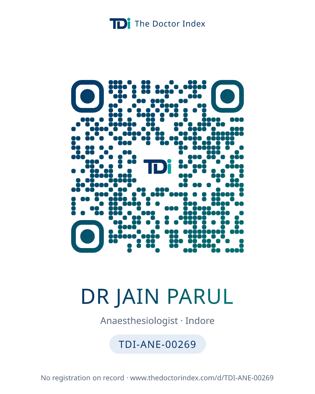 QR card for Dr Jain Parul, TDI-ANE-00269
