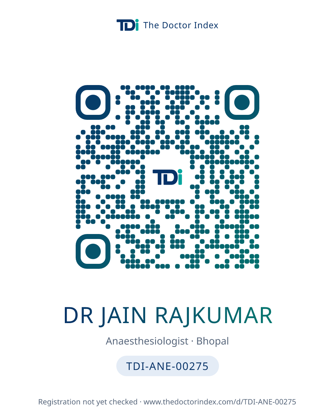 QR card for Dr Jain Rajkumar, TDI-ANE-00275