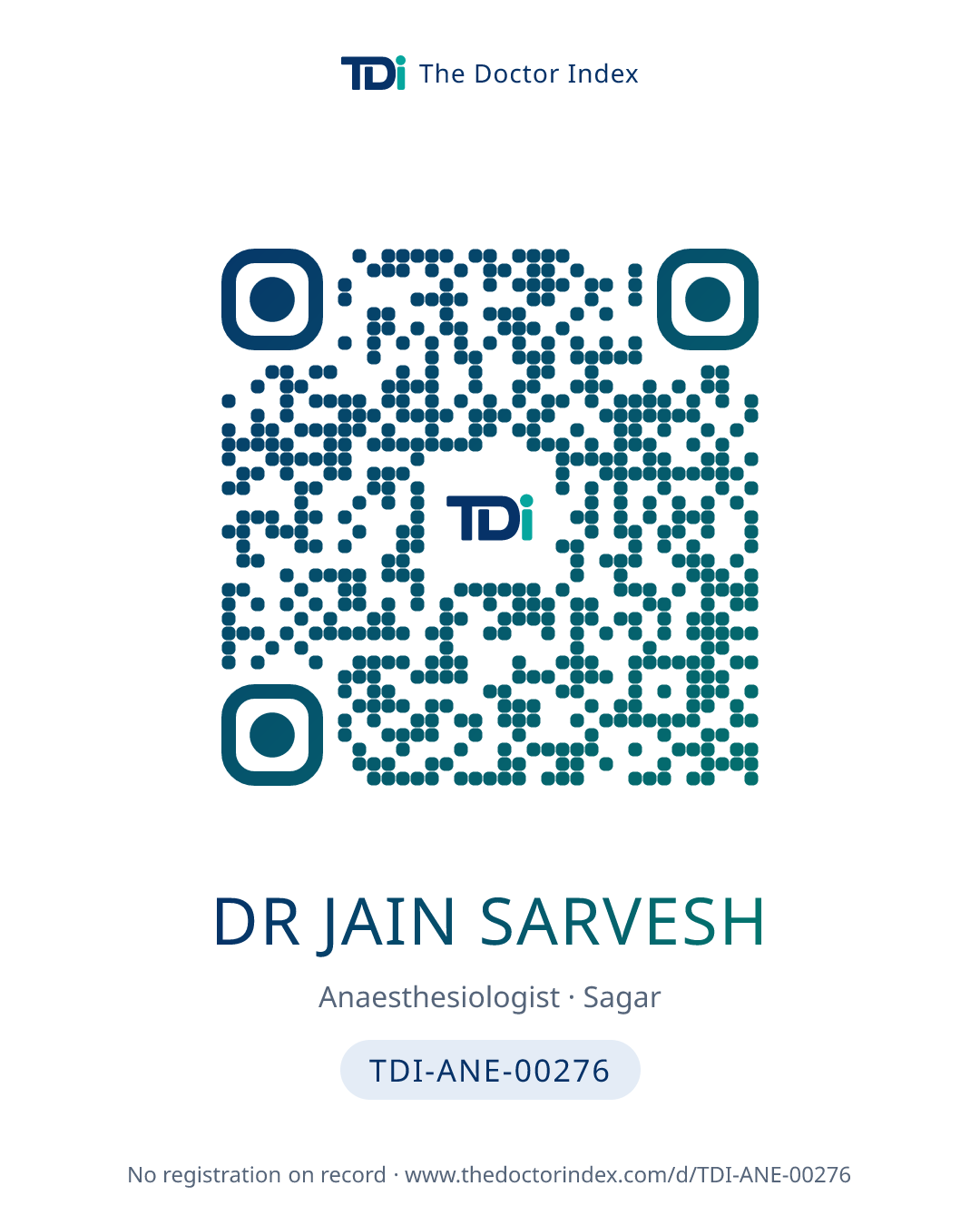 QR card for Dr Jain Sarvesh, TDI-ANE-00276