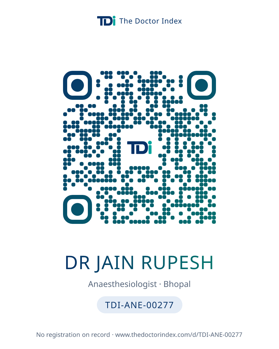 QR card for Dr Jain Rupesh, TDI-ANE-00277