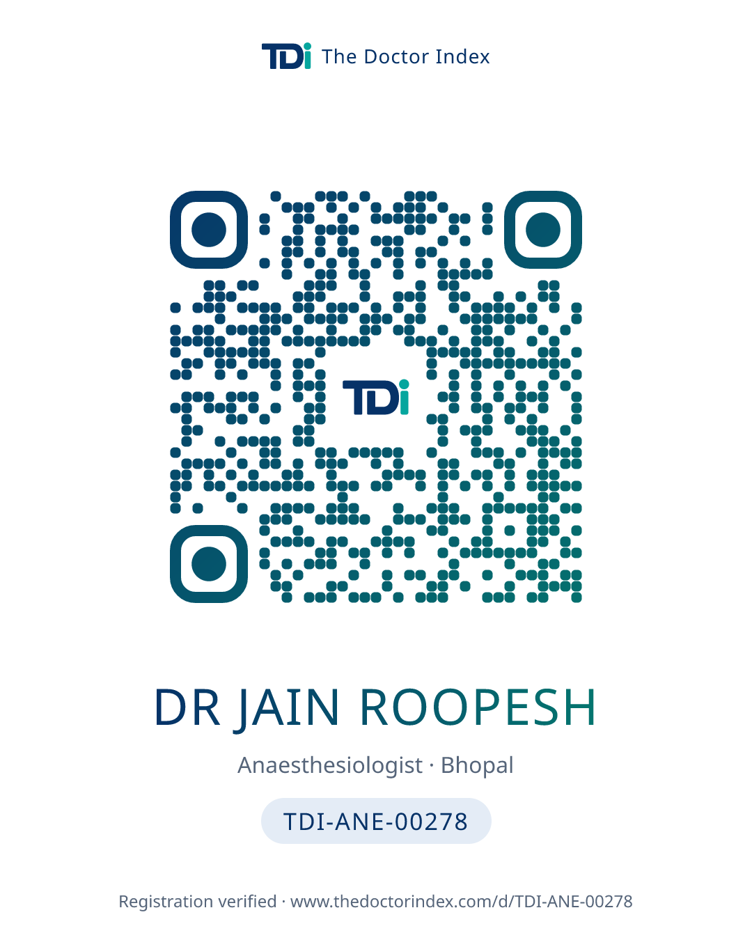 QR card for Dr Jain Roopesh, TDI-ANE-00278