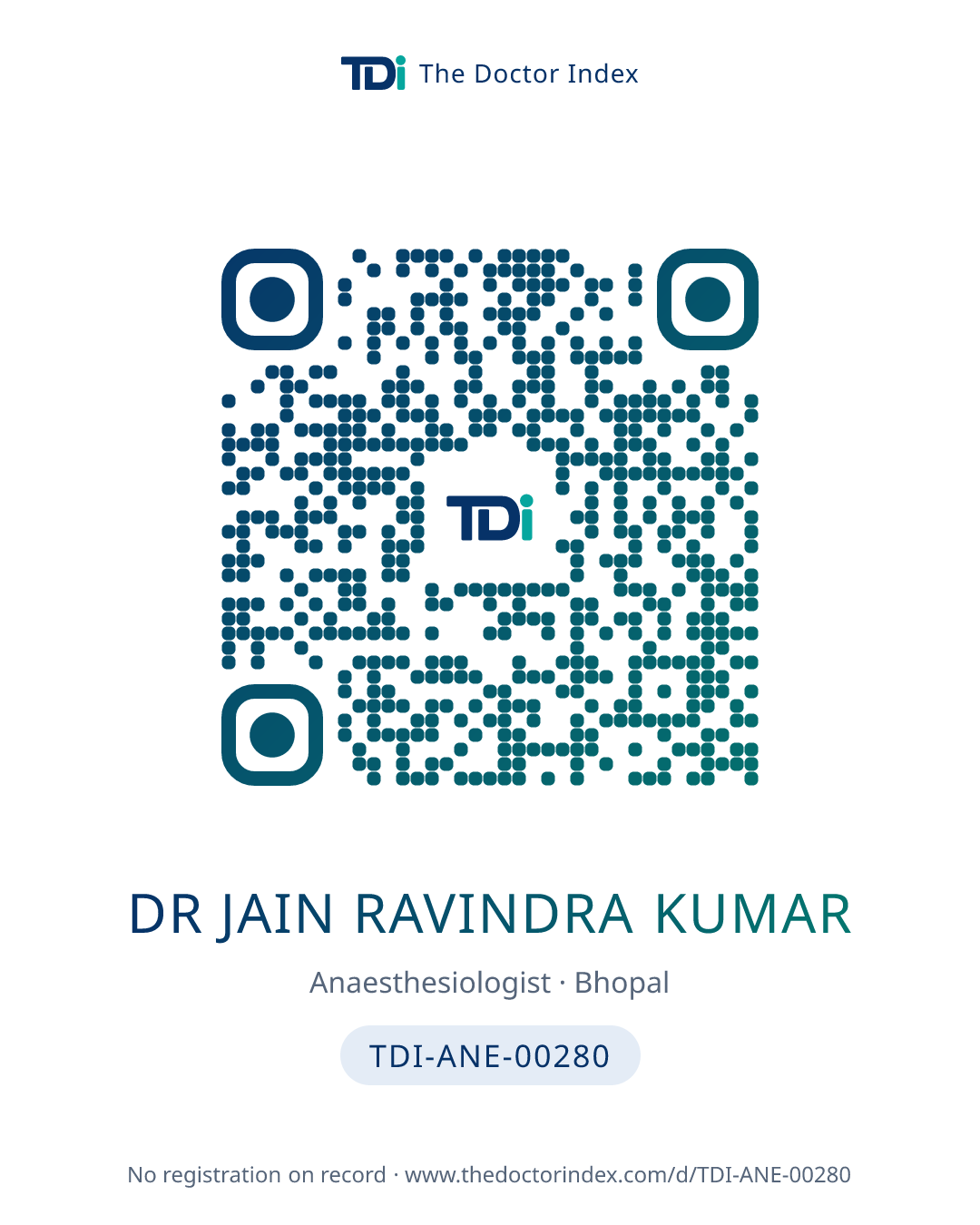 QR card for Dr Jain Ravindra Kumar, TDI-ANE-00280