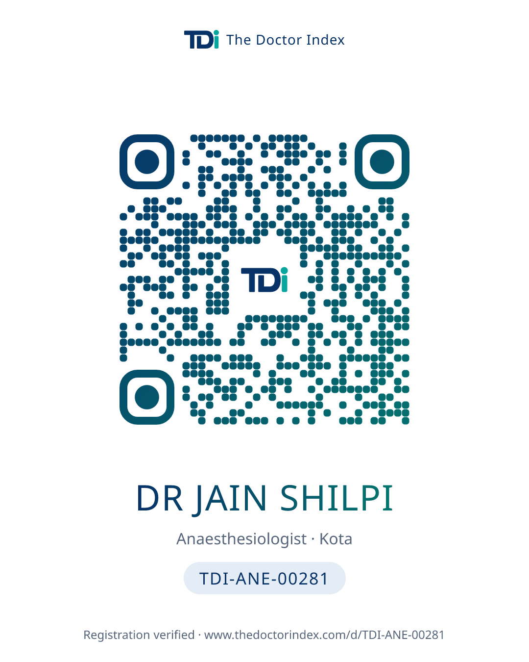 QR card for Dr Jain Shilpi, TDI-ANE-00281