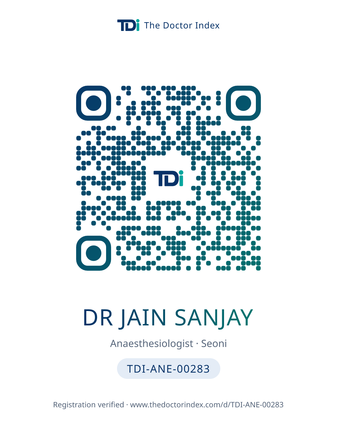QR card for Dr Jain Sanjay, TDI-ANE-00283
