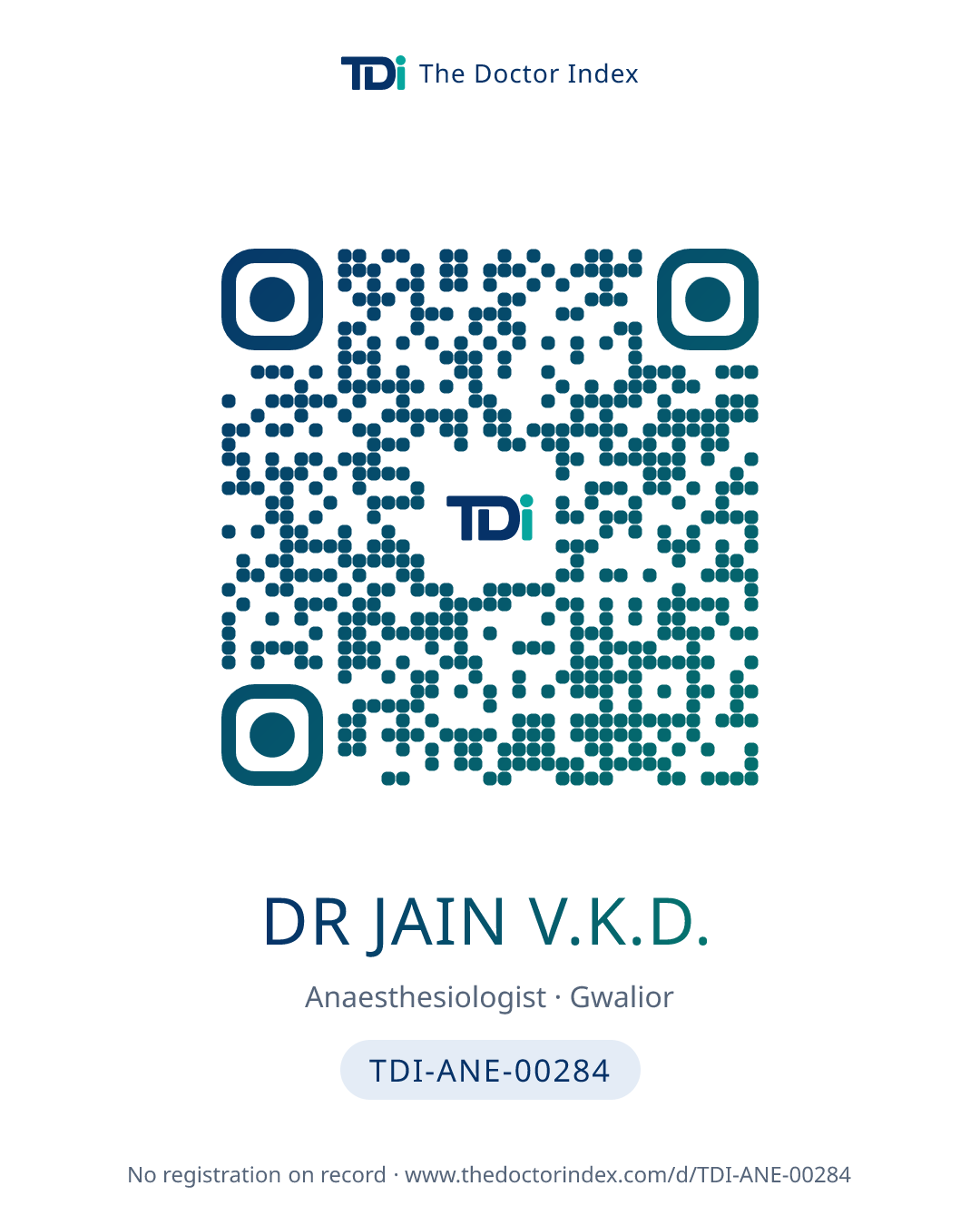QR card for Dr Jain V.K.D., TDI-ANE-00284