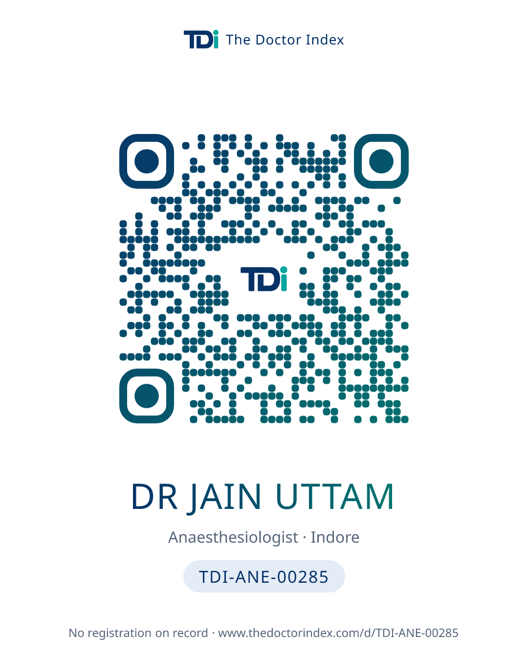 QR card for Dr Jain Uttam, TDI-ANE-00285