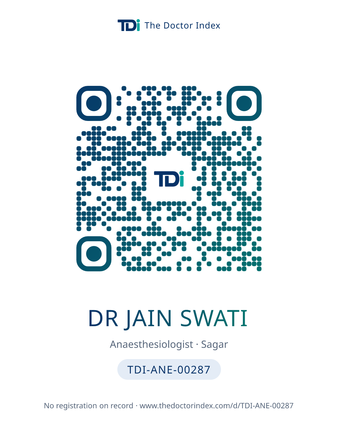QR card for Dr Jain Swati, TDI-ANE-00287