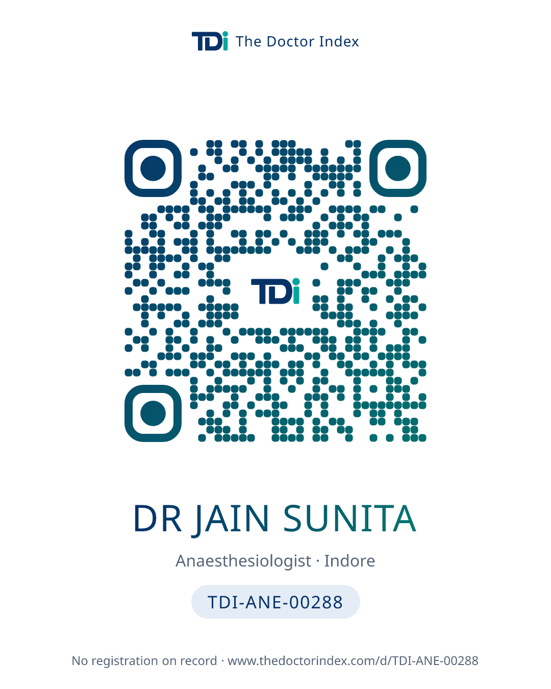 QR card for Dr Jain Sunita, TDI-ANE-00288