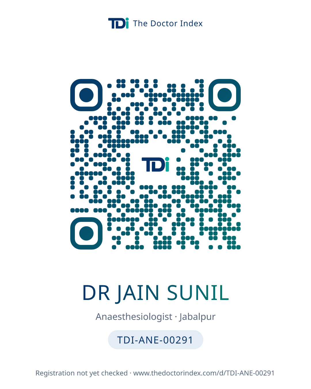 QR card for Dr Jain Sunil, TDI-ANE-00291
