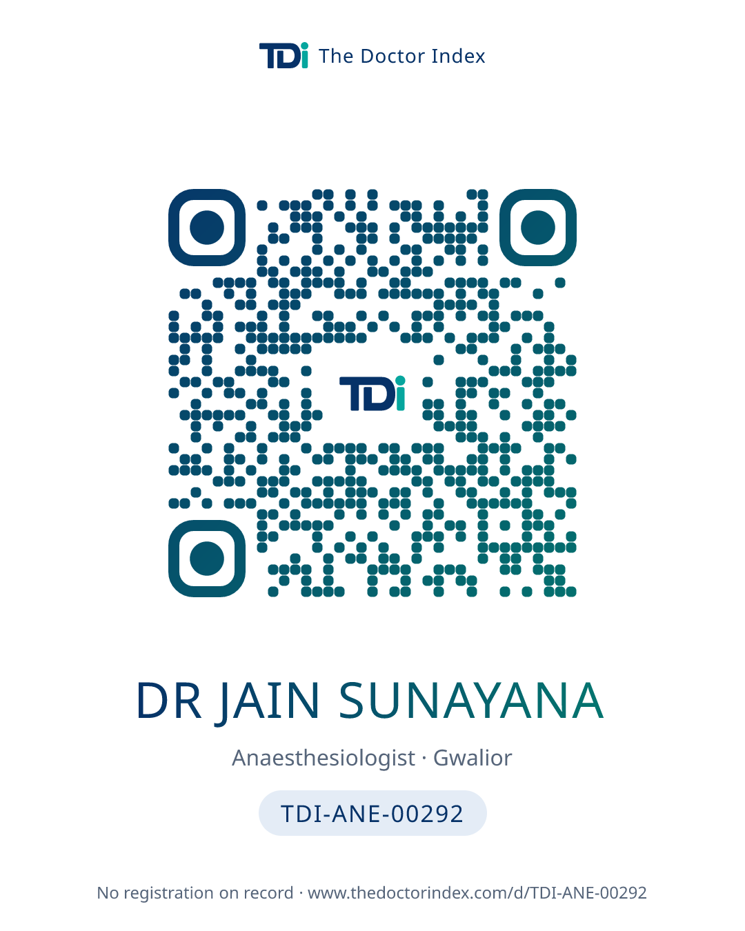 QR card for Dr Jain Sunayana, TDI-ANE-00292
