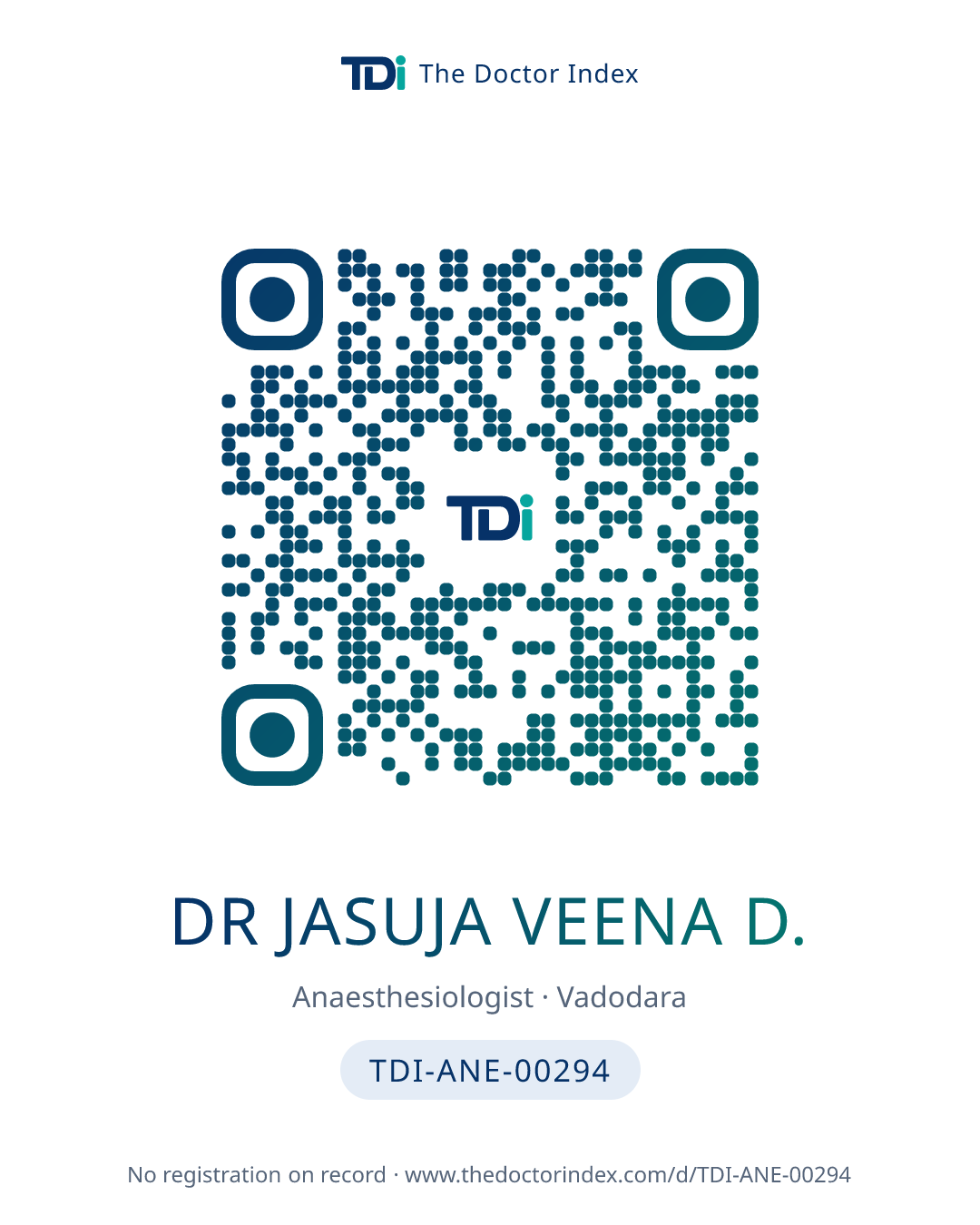 QR card for Dr Jasuja Veena D., TDI-ANE-00294