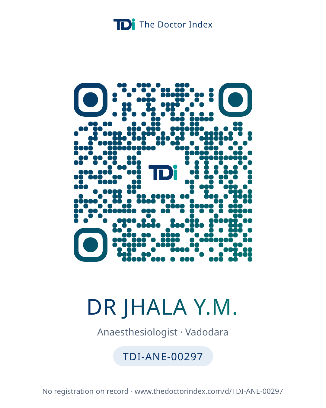 QR card for Dr Jhala Y.M., TDI-ANE-00297
