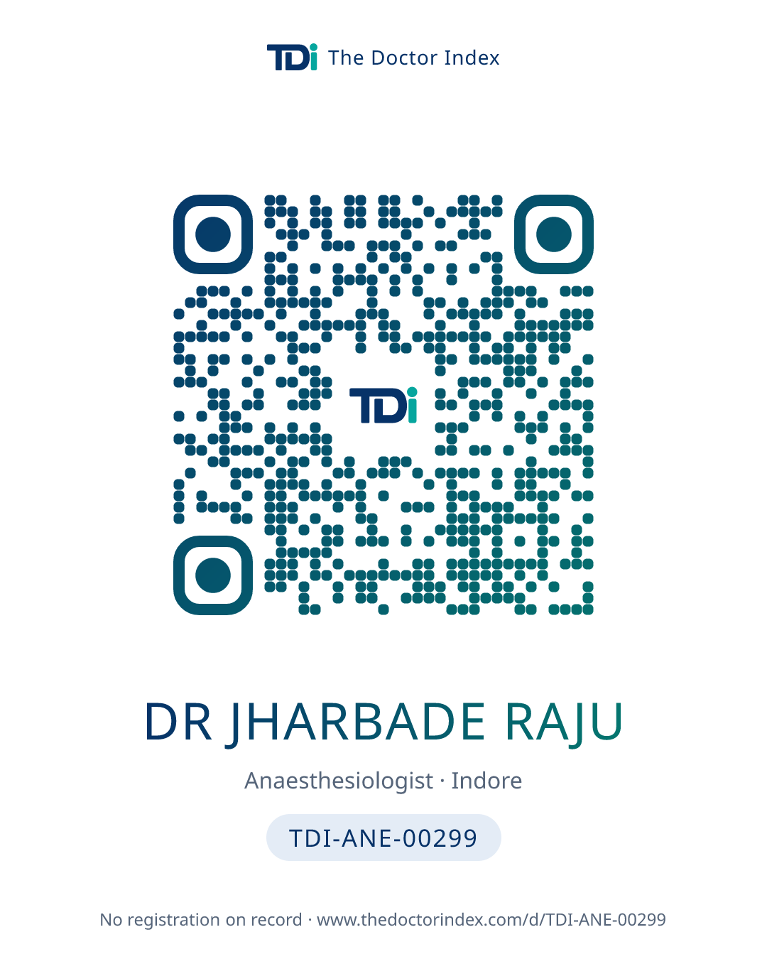 QR card for Dr Jharbade Raju, TDI-ANE-00299