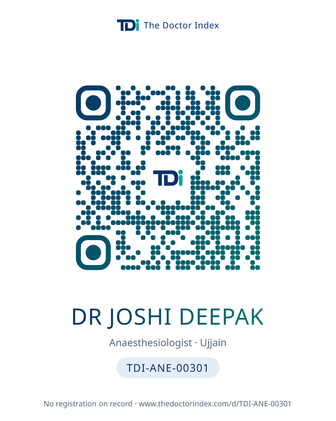 QR card for Dr Joshi Deepak, TDI-ANE-00301