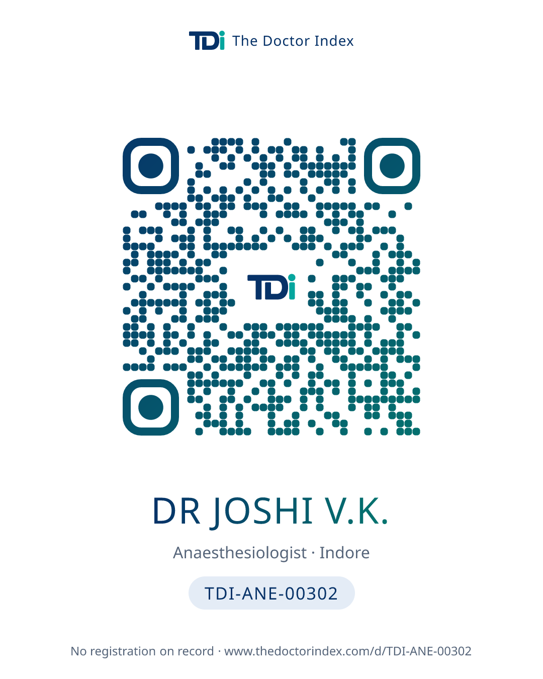 QR card for Dr Joshi V.K., TDI-ANE-00302