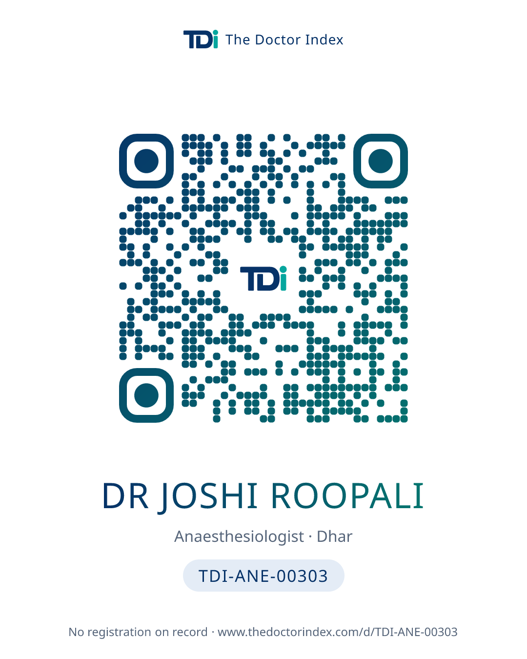 QR card for Dr Joshi Roopali, TDI-ANE-00303