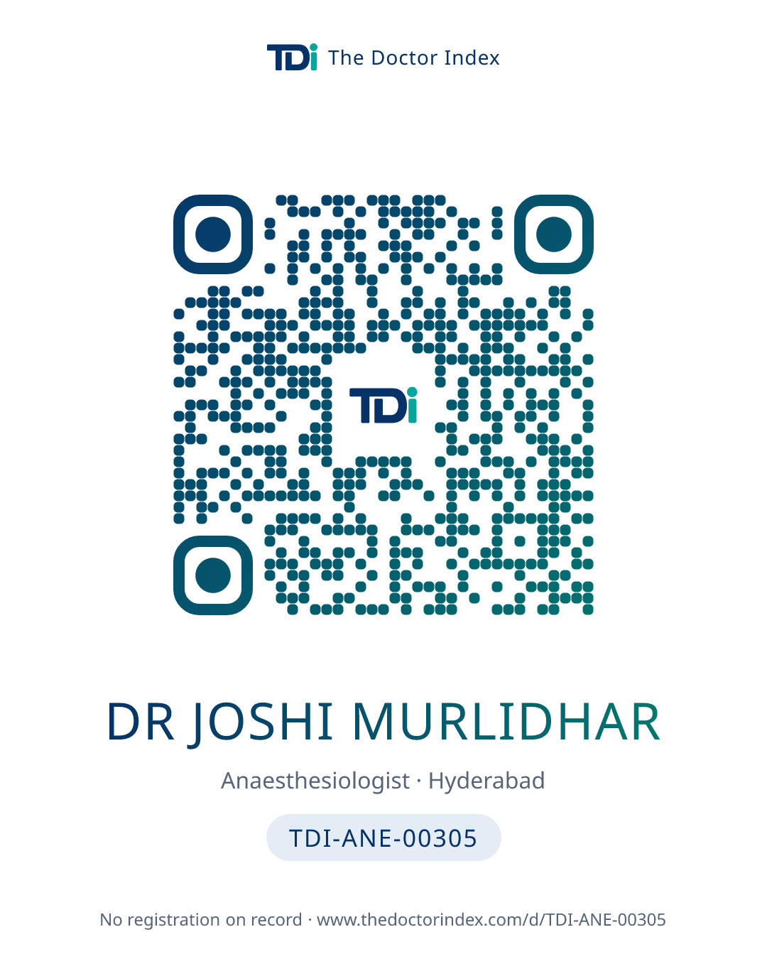 QR card for Dr Joshi Murlidhar, TDI-ANE-00305