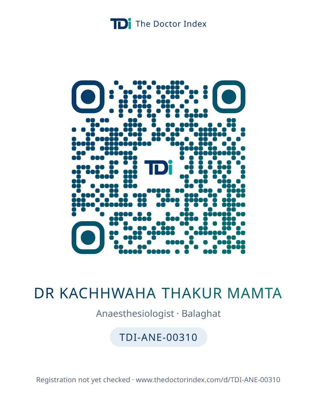 QR card for Dr Kachhwaha Thakur Mamta, TDI-ANE-00310