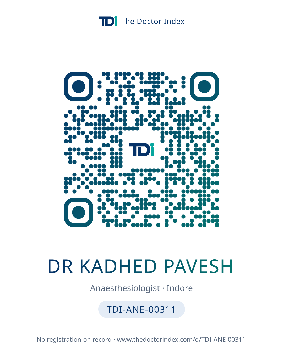 QR card for Dr Kadhed Pavesh, TDI-ANE-00311