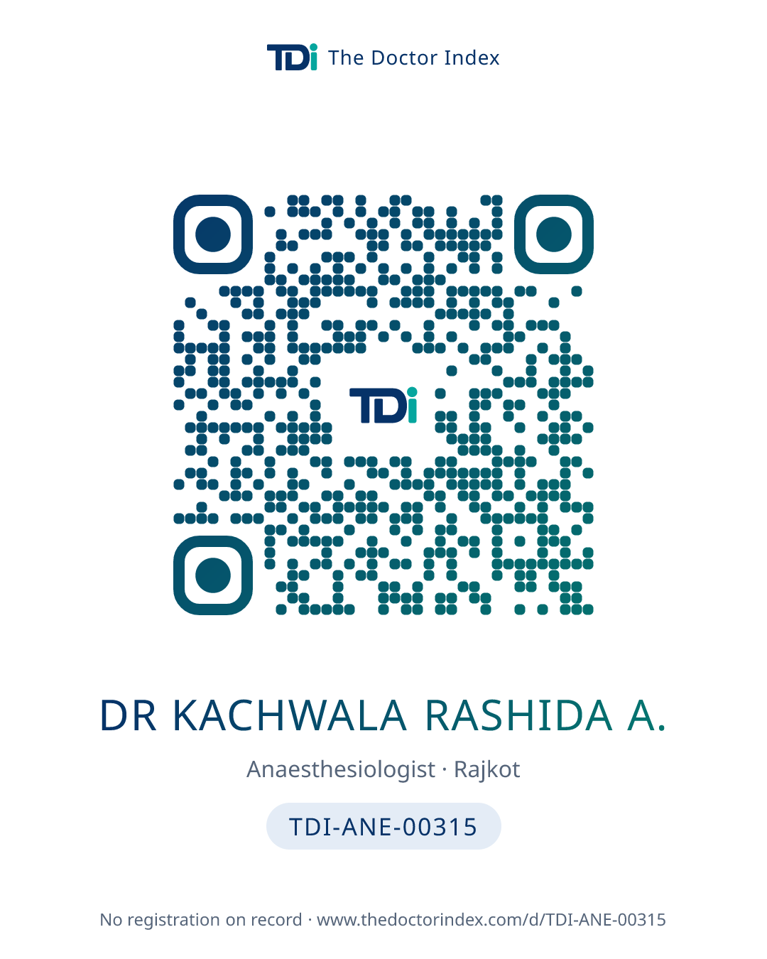 QR card for Dr Kachwala Rashida A., TDI-ANE-00315