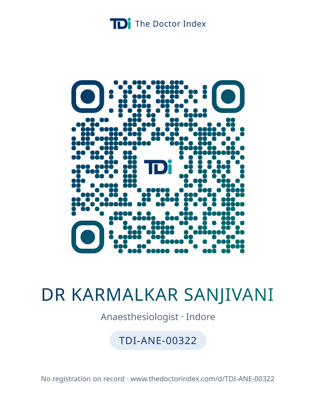 QR card for Dr Karmalkar Sanjivani, TDI-ANE-00322