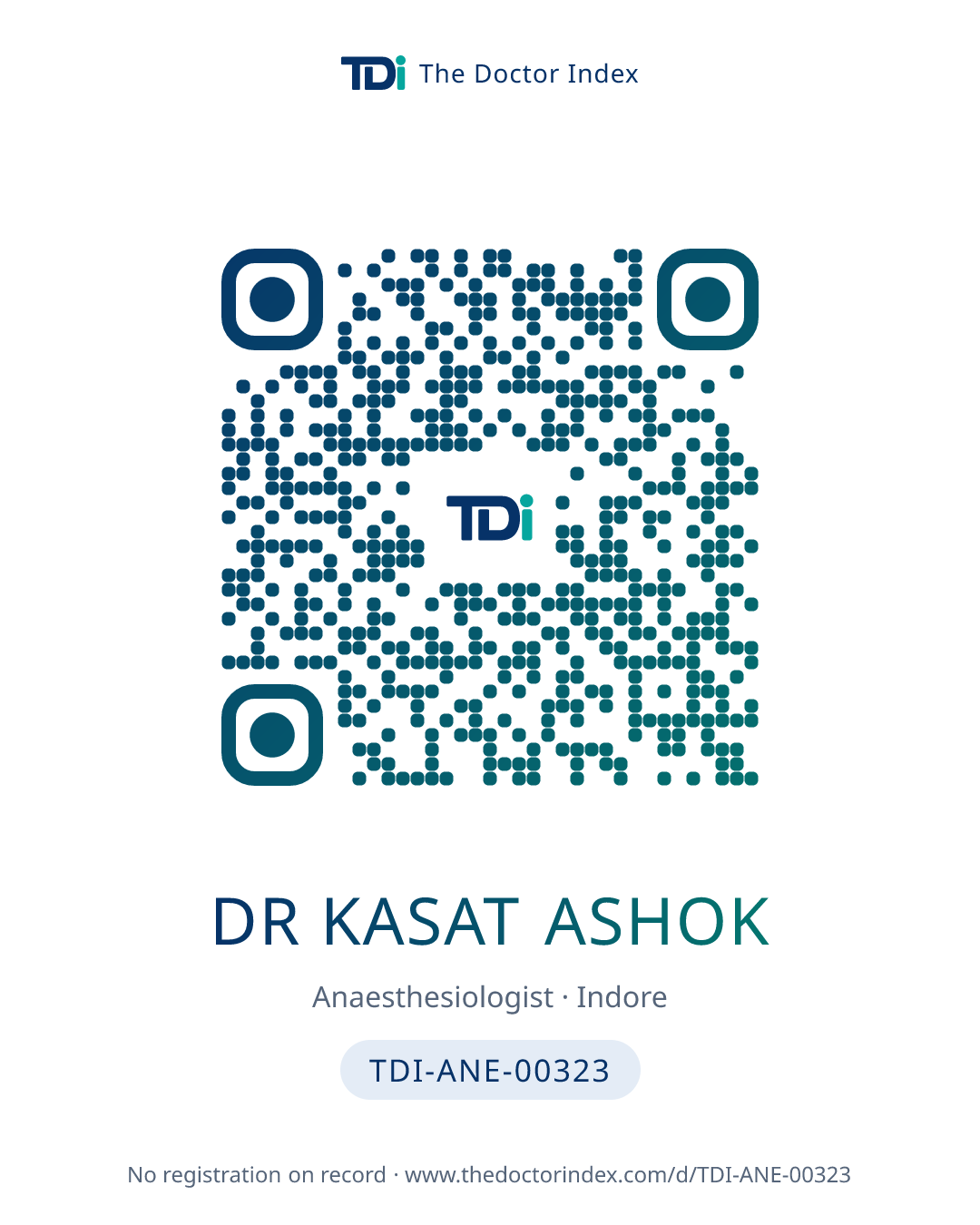 QR card for Dr Kasat Ashok, TDI-ANE-00323