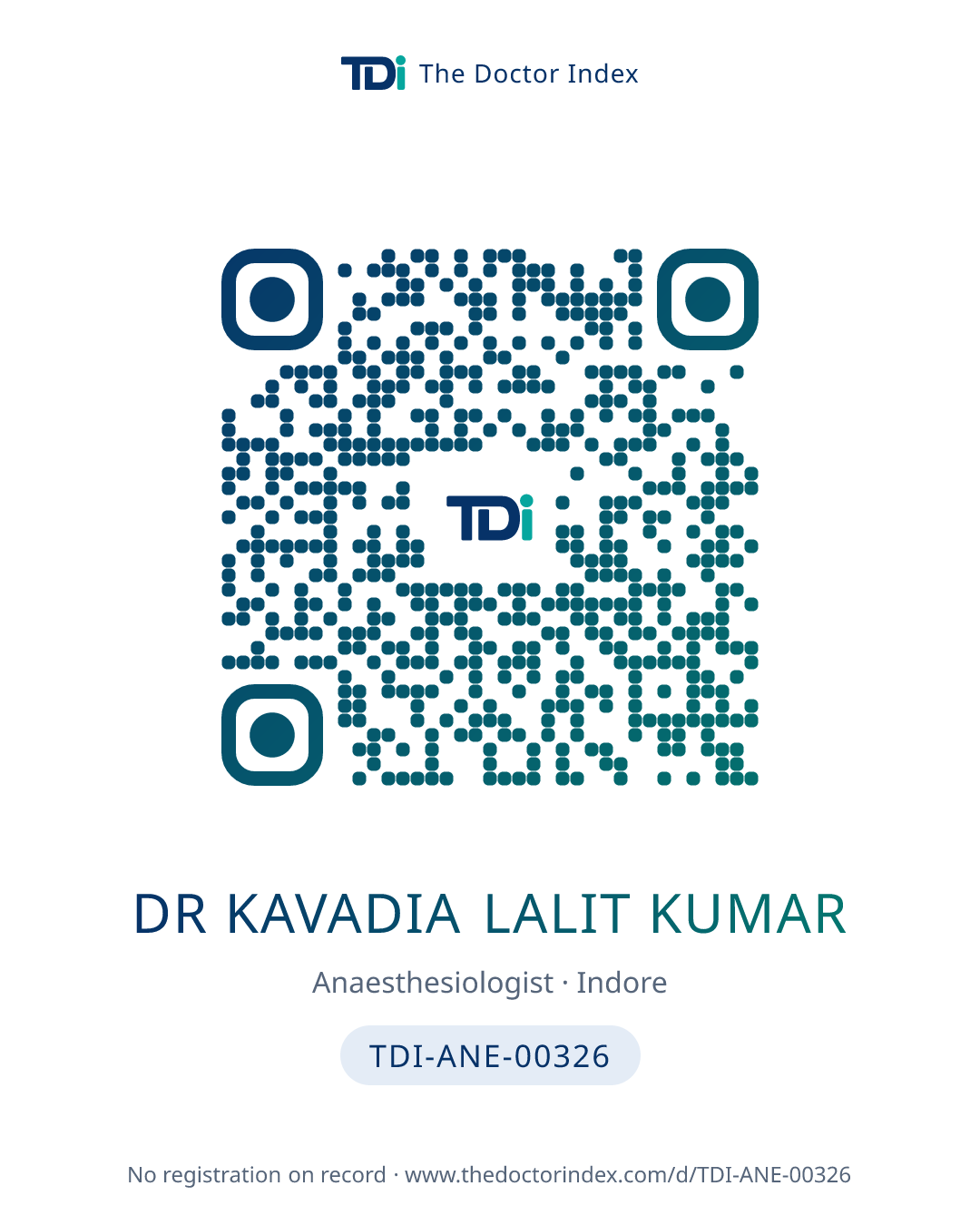 QR card for Dr Kavadia Lalit Kumar, TDI-ANE-00326