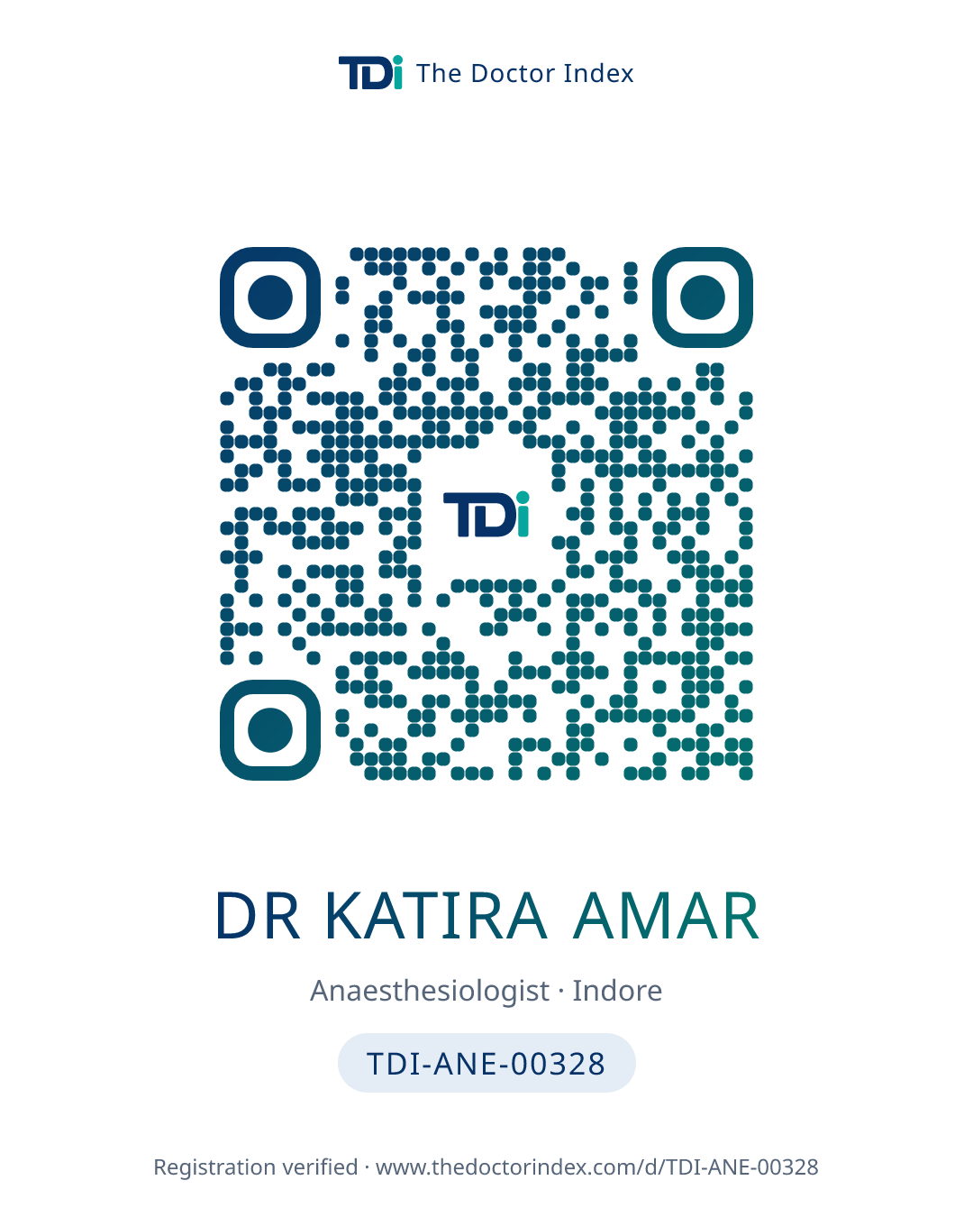 QR card for Dr Katira Amar, TDI-ANE-00328